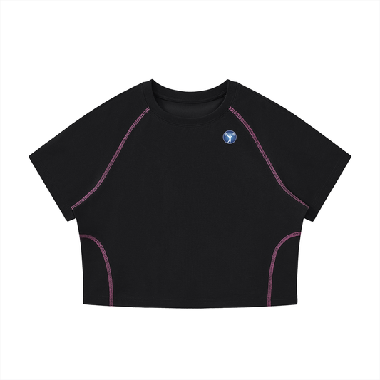 Women's Contrast Stitch Raglan Crop T-Shirt